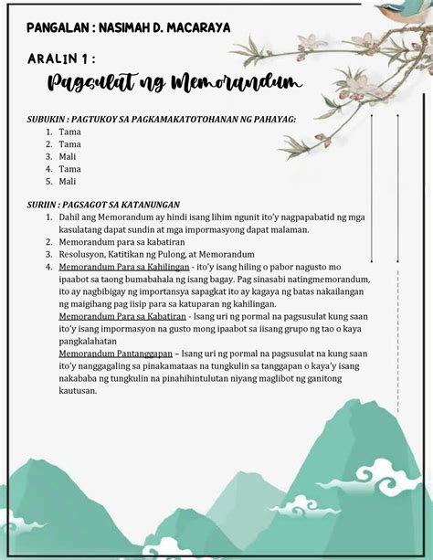 PAGSULAT NG MEMORANDUM .